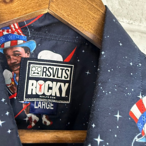RSVLTS Rocky Apollo Creed Navy Blue Graphic AOP Polyester Button Up Shirt LARGE - Picture 3 of 7